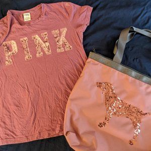 PINK Tote bag w/ sequined dog